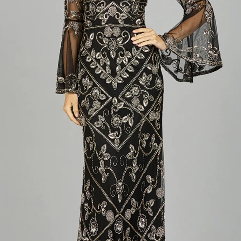 LARA Black and Gold Long Sleeve Dress